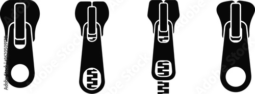 Zipper Pull Silhouette Icon Vector Set for Fashion and Accessories
