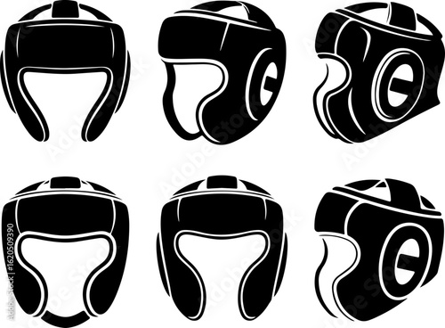 unique black silhouette vector illustrations of boxing headgear