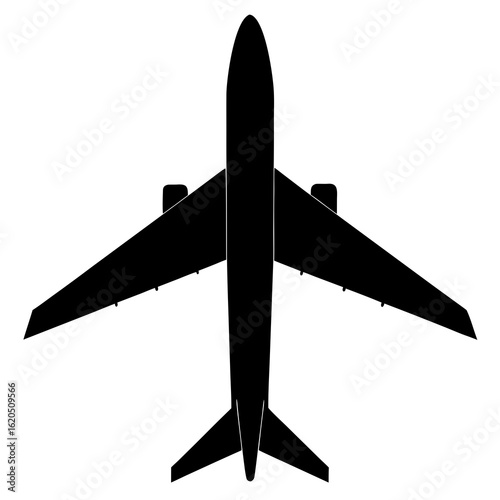 Black airplane silhouette top view aircraft aviation