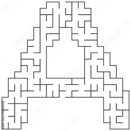 A 20x20 alphabet A letter-shaped educational maze with square cells, no solution, learning activity for kids