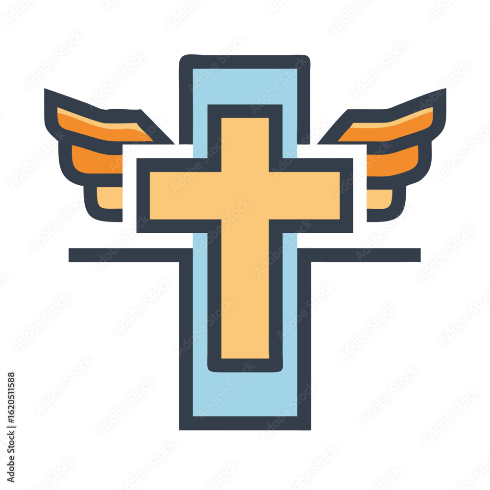 Fototapeta premium Christian cross with wings silhouette