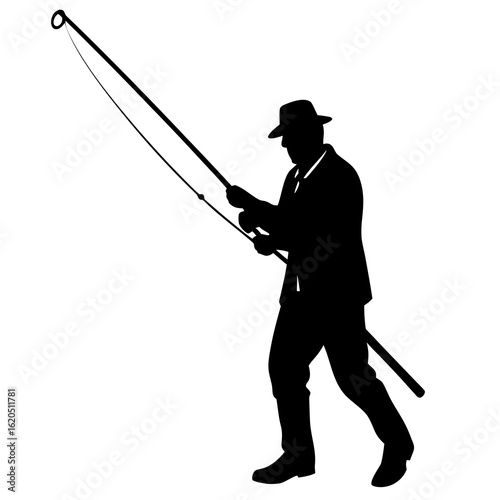 Fisherman casting rod silhouette black fishing