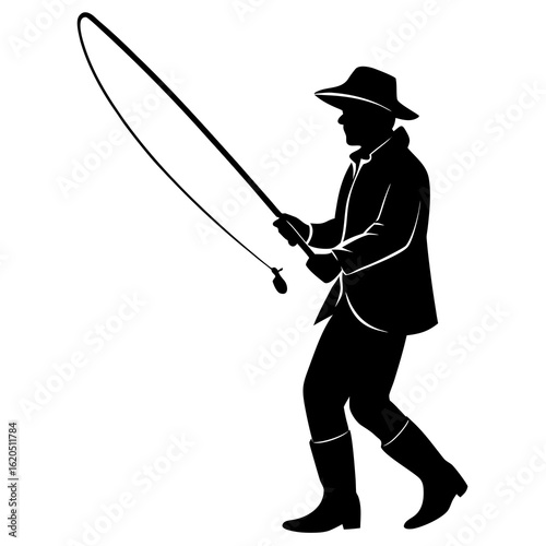 Fisherman casting rod silhouette fishing