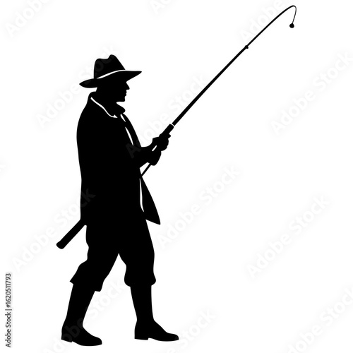 Fisherman casting rod silhouette fishing