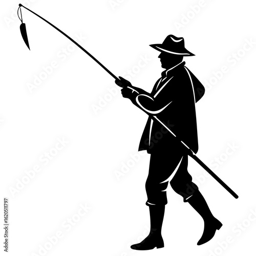 Fisherman with rod and lure fishing silhouette