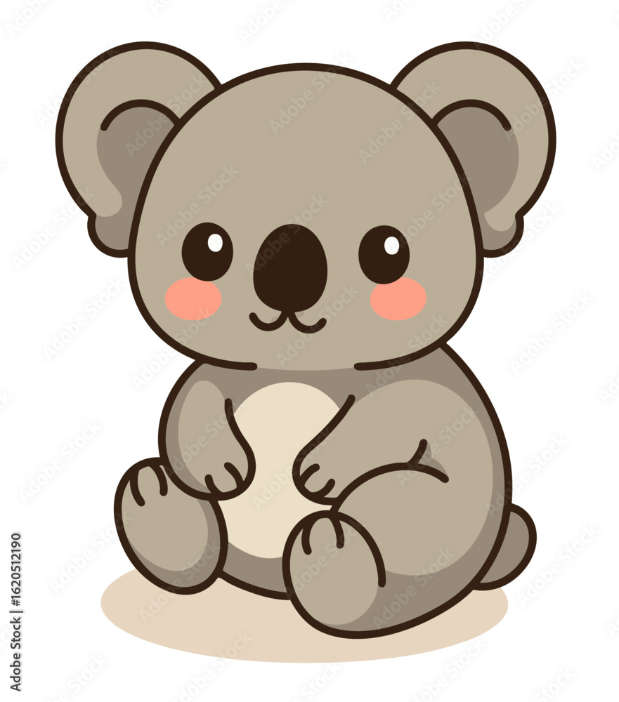 Fototapeta premium Cute koala sitting down, designed in a playful kawaii style. Ideal for animal-related content, especially Australian wildlife or kids' illustrations.