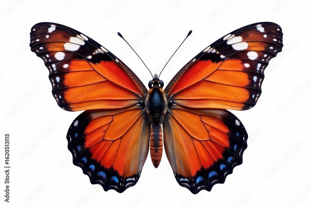 Fototapeta premium A vibrant butterfly with intricate wing details, isolated on pure white , monarch, backdrop