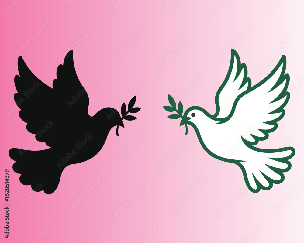Black and White Doves with Olive Branches birds peace Black and White Doves with Olive Branches birds peace