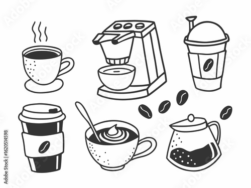 Set icon for coffee machine in coffeeshop with coffeebeans
