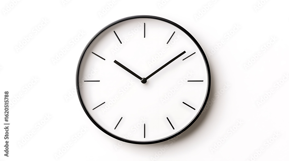 A minimalist black and white clock shows the time. Simple design, clean lines. Represents time management, punctuality, and precision. Modern aesthetic. A minimalist black and white clock shows the time. Simple design, clean lines. Represents time management, punctuality, and precision. Modern aesthetic.
