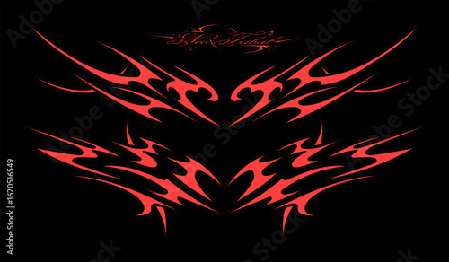 Neo tribal heart tattoo shapes. Symmetrical sharp wings and flame elements. Vector collection