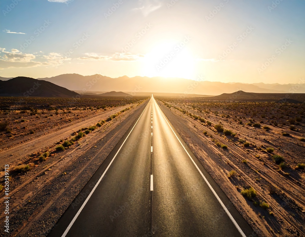 Fototapeta premium Straight road stretching into a desert sunset