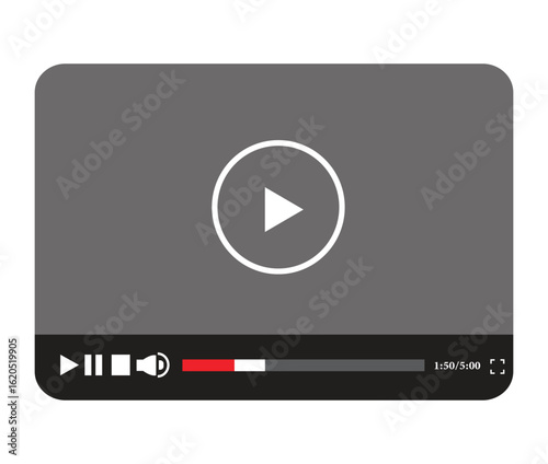 Vector Video Player Interface with Play Button and Progress Bar – Flat Media Player Design. multimedia video player icon button              


