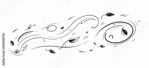 Whimsical Wind Blowing Leaves Design Element