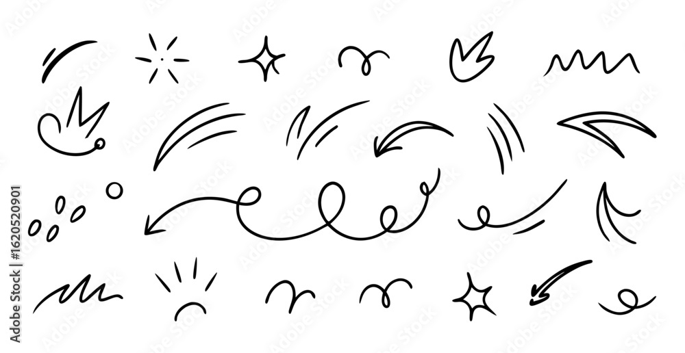 Obraz premium Hand-Drawn Doodle Arrows, Stars, and Swirls: Design Elements Collection