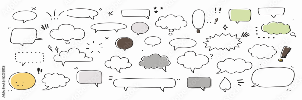 Fototapeta premium Hand-Drawn Speech Bubbles Set: Comic & Dialogue Boxes