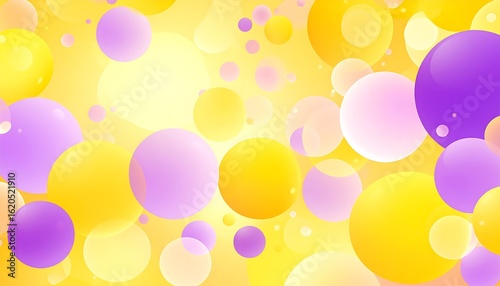 Abstract background of floating circles in yellow, purple, and pink