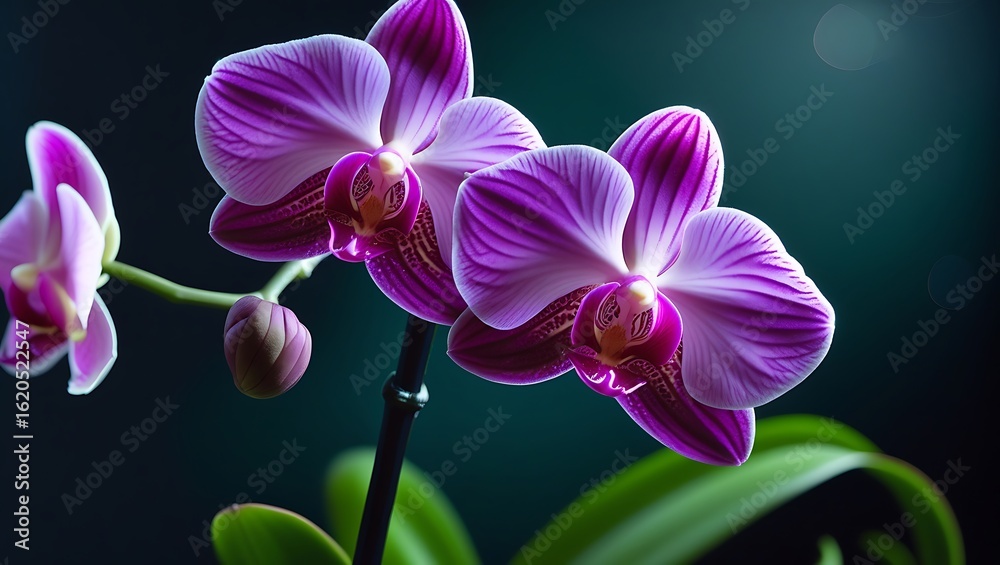 Close-up of a vibrant purple orchid flower. Close-up of a vibrant purple orchid flower.