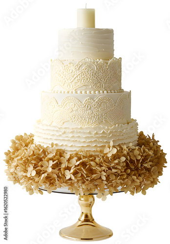 Generative AI, An exquisite edible golden lace wedding cake