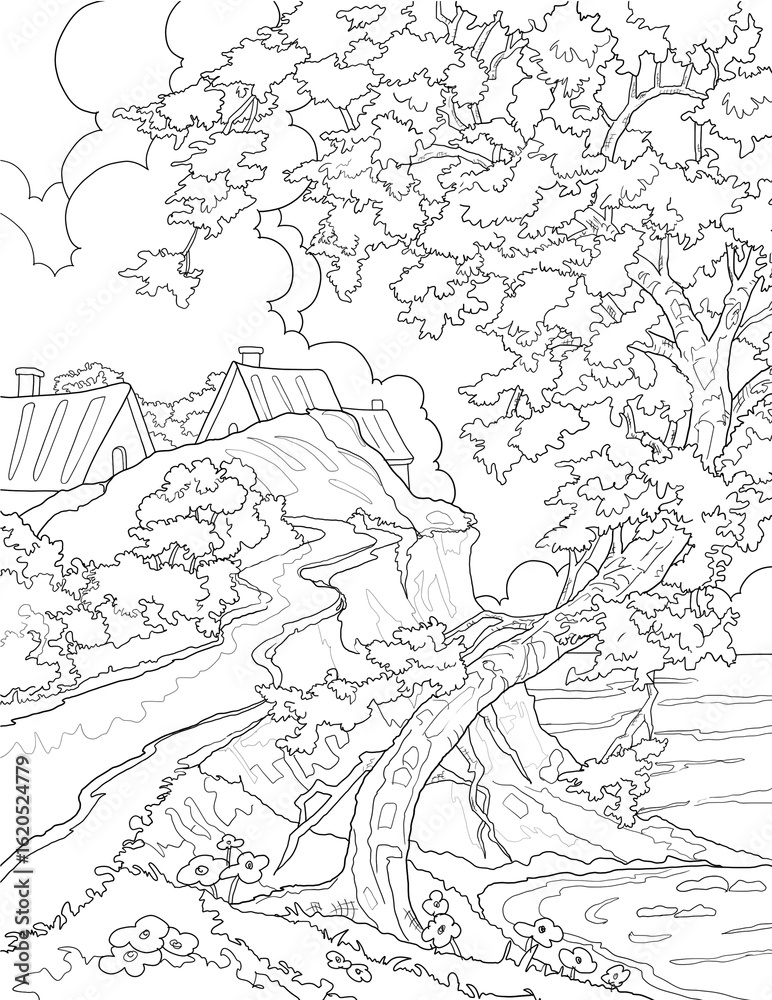 Minimalist Landscape Line Drawing – Hand-Drawn Nature Illustration, Landscape drawing for kids, Landscape Coloring Book Minimalist Landscape Line Drawing – Hand-Drawn Nature Illustration, Landscape drawing for kids, Landscape Coloring Book