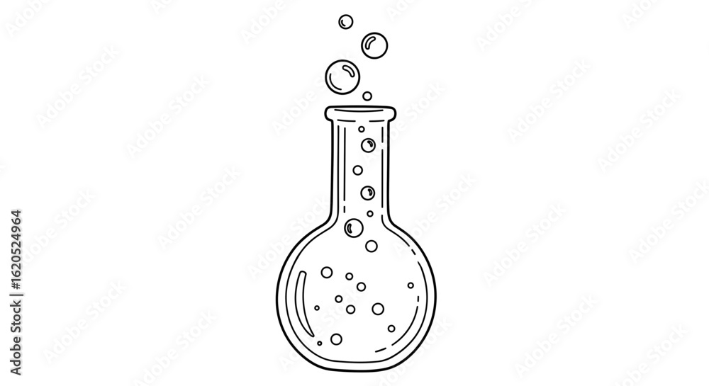Obraz premium Laboratory flask with bubbling liquid and chemical reaction concept of icon set 
