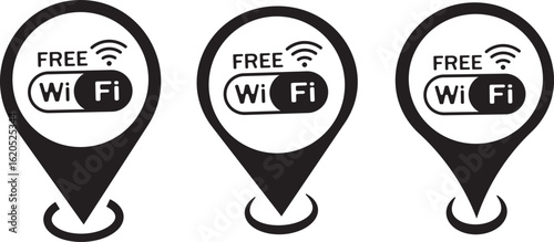 Set of map pointer free wifi icon set ,Free WiFi icon,  network disconnection, logo concept background, wi-fi zone connect,
