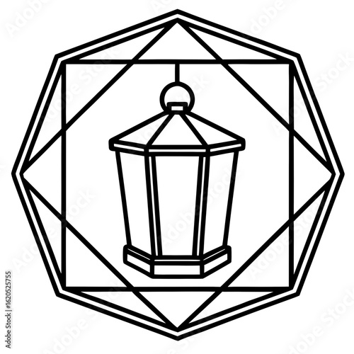 Wallpaper Mural Flat Line Art Lantern with Abstract Frame Torontodigital.ca