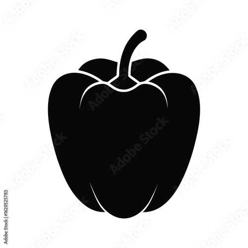Black Bell Pepper Silhouette on White Background 