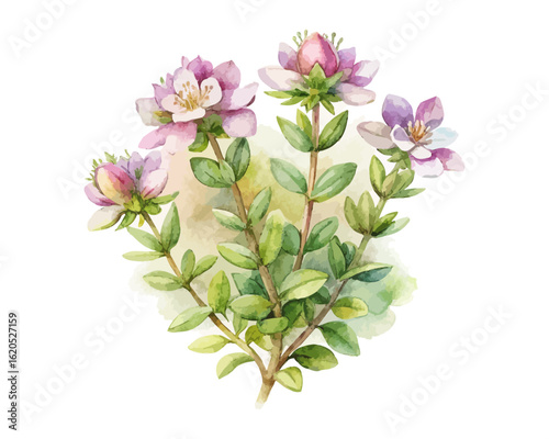 watercolor wild thyme vector illustration isolated on white background