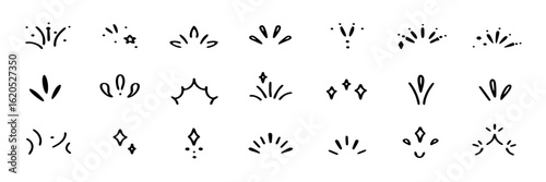 Hand-drawn Doodle Burst & Sparkler Collection: 24 Cute Black & White Design Elements