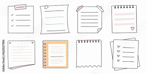 Collection of Cute Hand Drawn Note Papers & To Do Lists