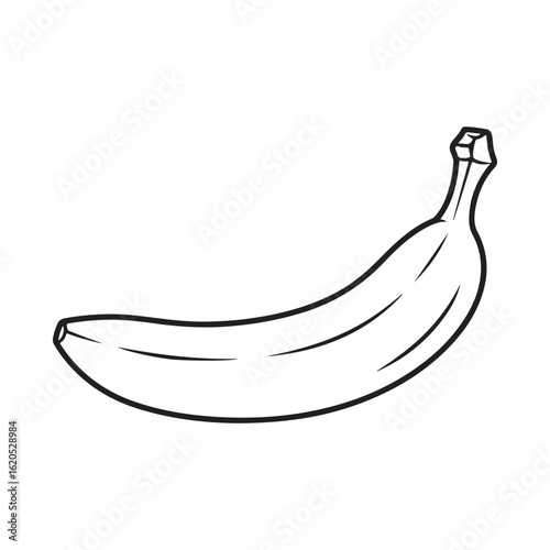 Simple black and white line art illustration of a single banana, perfect for food, fruit, and healthy eating concepts.