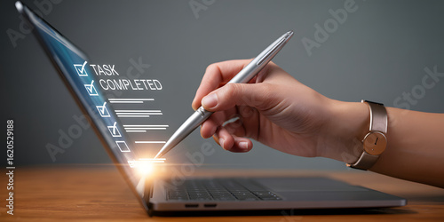 Achieve goals with digital checklist on laptop for streamlined workflow and increased productivity today