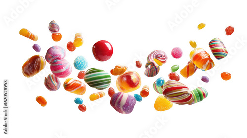 Colorful Confectionery Candy Falling in the Air on Transparent Background

