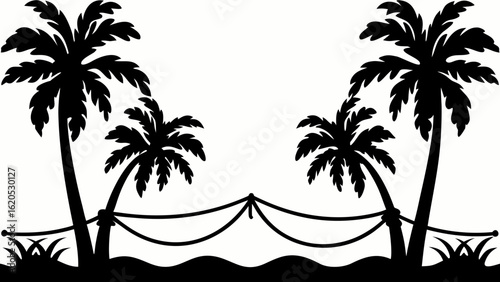 A serene island escape with swaying palm trees and calm waters hinting at a peaceful tropical