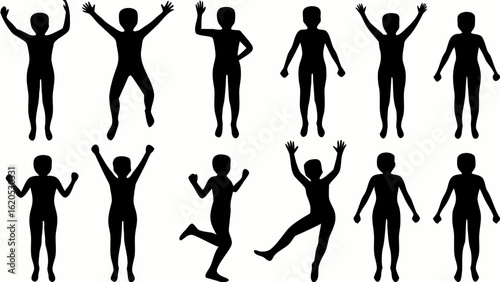 Celebrating diversity with silhouettes A community of figures expressing joy and freedom in simple