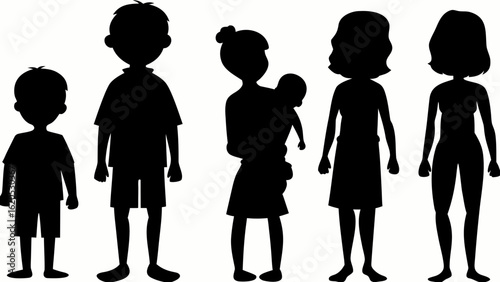 A growing family silhouette embracing life s stages from childhood joy to adult wisdom in clean