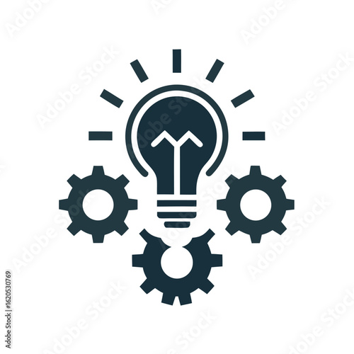Dark blue light bulb with three gears on white background idea lightbulb