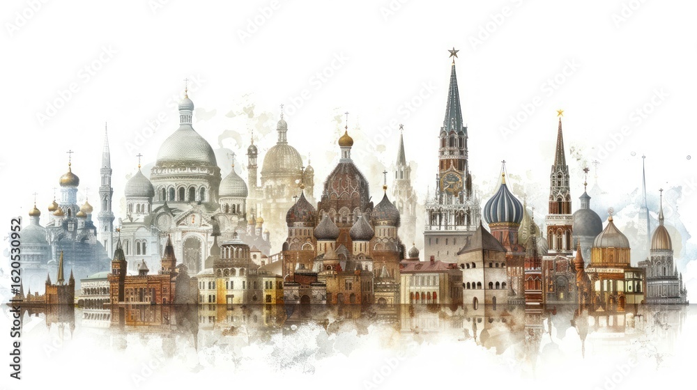 Fototapeta premium Historical structures panorama illustration