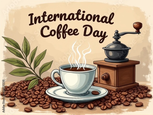 Elegant French Press Coffee Poster with Flowing Beans Design