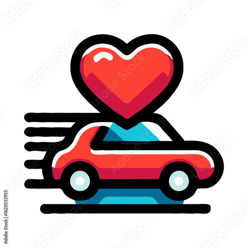 Modern Line Art Car with Heart Shape Icon for Valentine Delivery