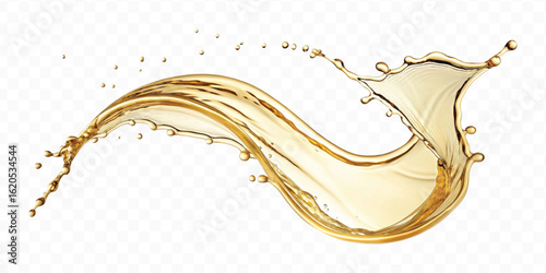 realistic smooth liquid gold or oil  splashes in curve style  isolated on transparent background