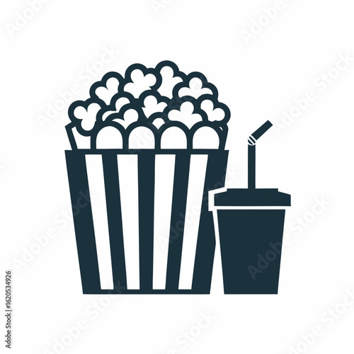 Popcorn soda snack vector food icon illustration.