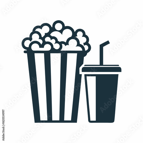 Popcorn soda snack vector food icon illustration.