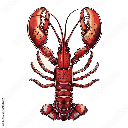 Detailed Illustration of a Vibrant Red Lobster with Prominent Claws and Antennae