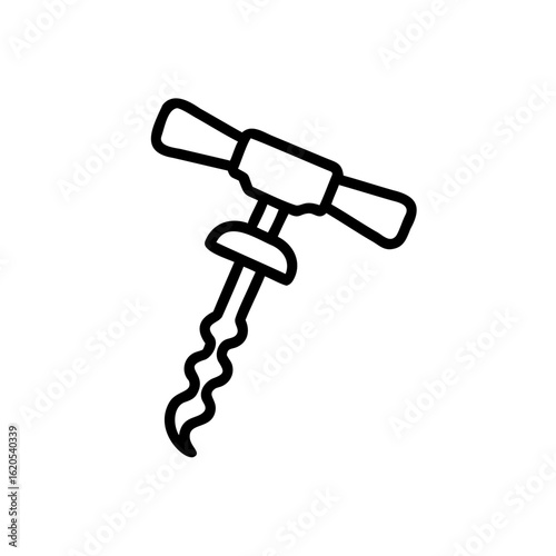 Outline a T-shaped wine corkscrew opener tool