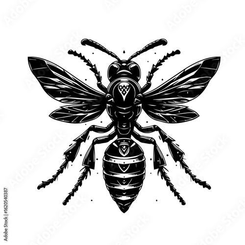 Stylized Black Wasp Insect Illustration 1.