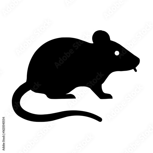 Rat Silhouette. Side-view rodent with long tail and pointy nose