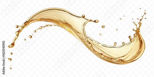 realistic smooth liquid gold or oil  splashes in curve style  isolated on transparent background