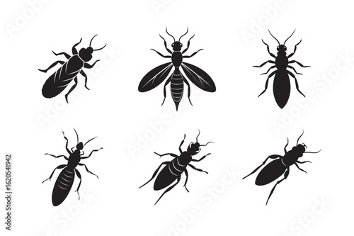 silhouette termite carrying wood set bundle